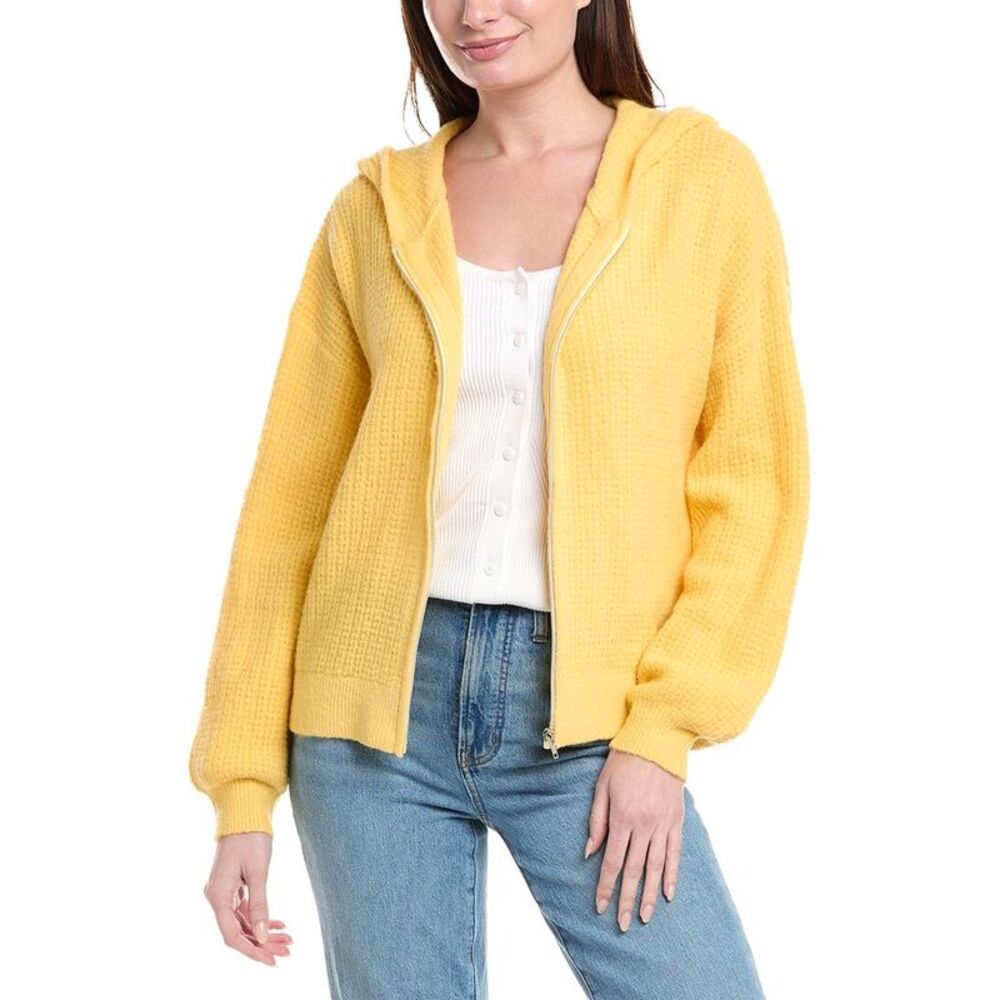 Labiz Womens Lalamia Zip Knit Wool & Alpaca-Blend Hoodie Jacket, Yellow
